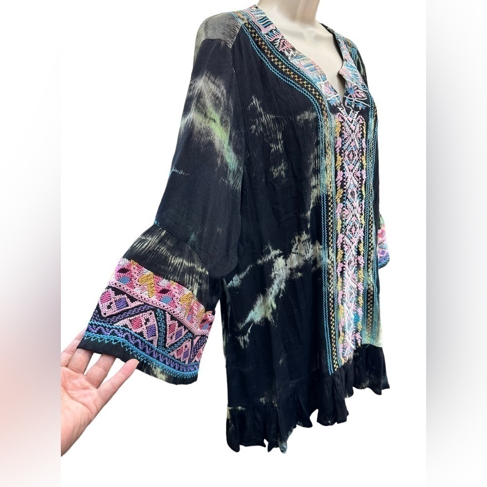 Caleoas Womens Blouse Top Embroidered Tie Dye Pop Over - Picture 6 of 7